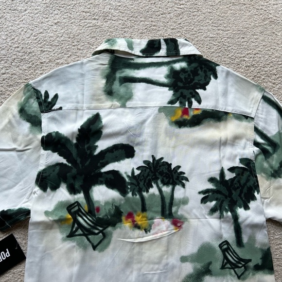 Pop Man Men's Short Sleeve Button Up Shirt Palm Tree Beach Print Green White S - Picture 9 of 13